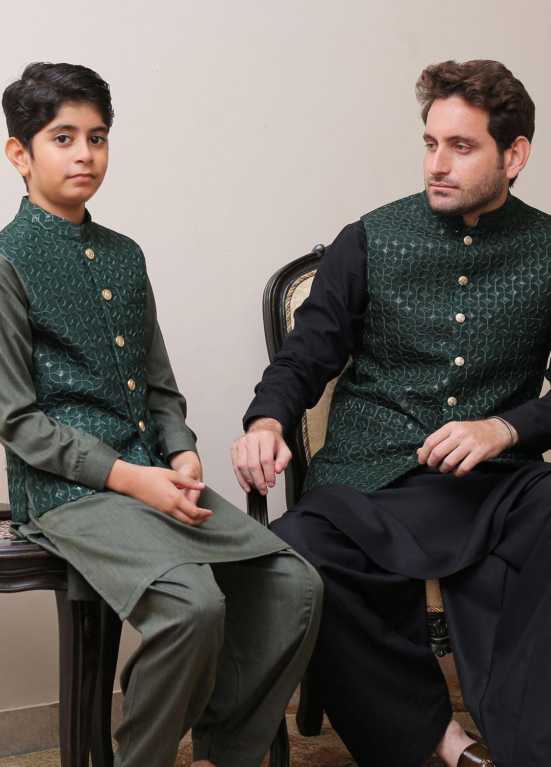 Real Image Raw Silk Smart Fit Waistcoat for Kids -  OKW-009 Drk Green