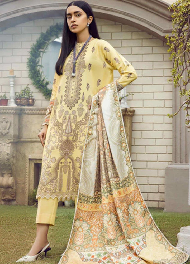 Winter Blossoms By Seran Embroidered Karandi Suits Unstitched 3 Piece SRN22WB 02 Daffodil - Winter Collection