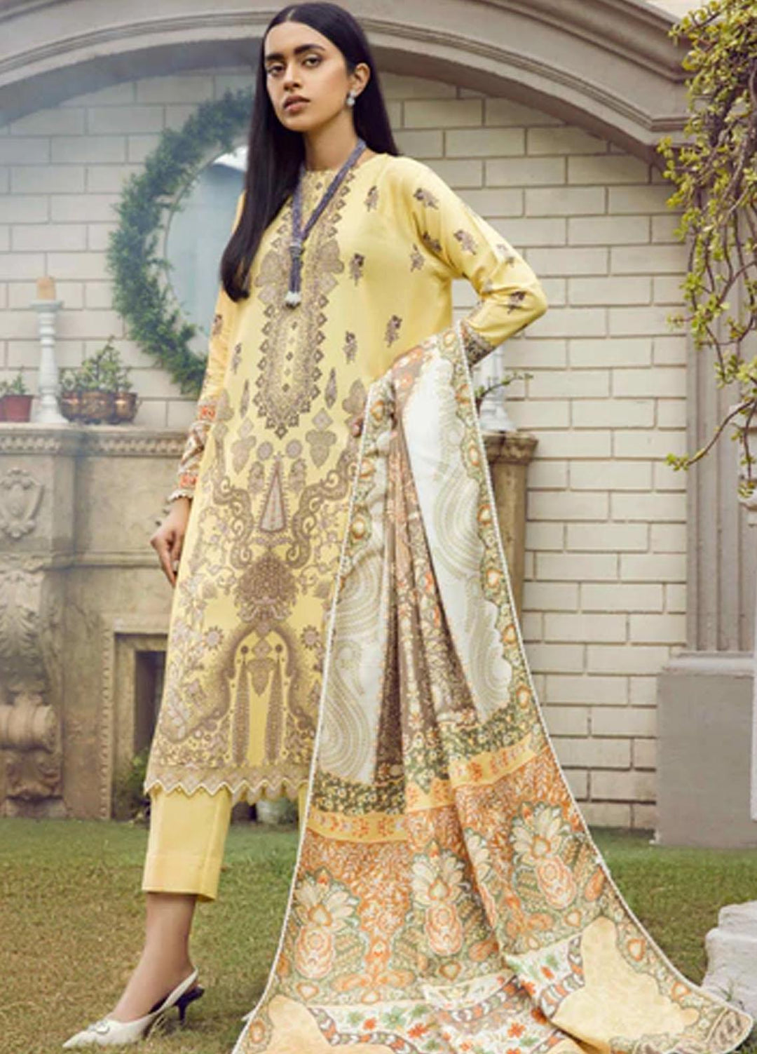 Winter Blossoms By Seran Embroidered Karandi Suits Unstitched 3 Piece SRN22WB 02 Daffodil - Winter Collection