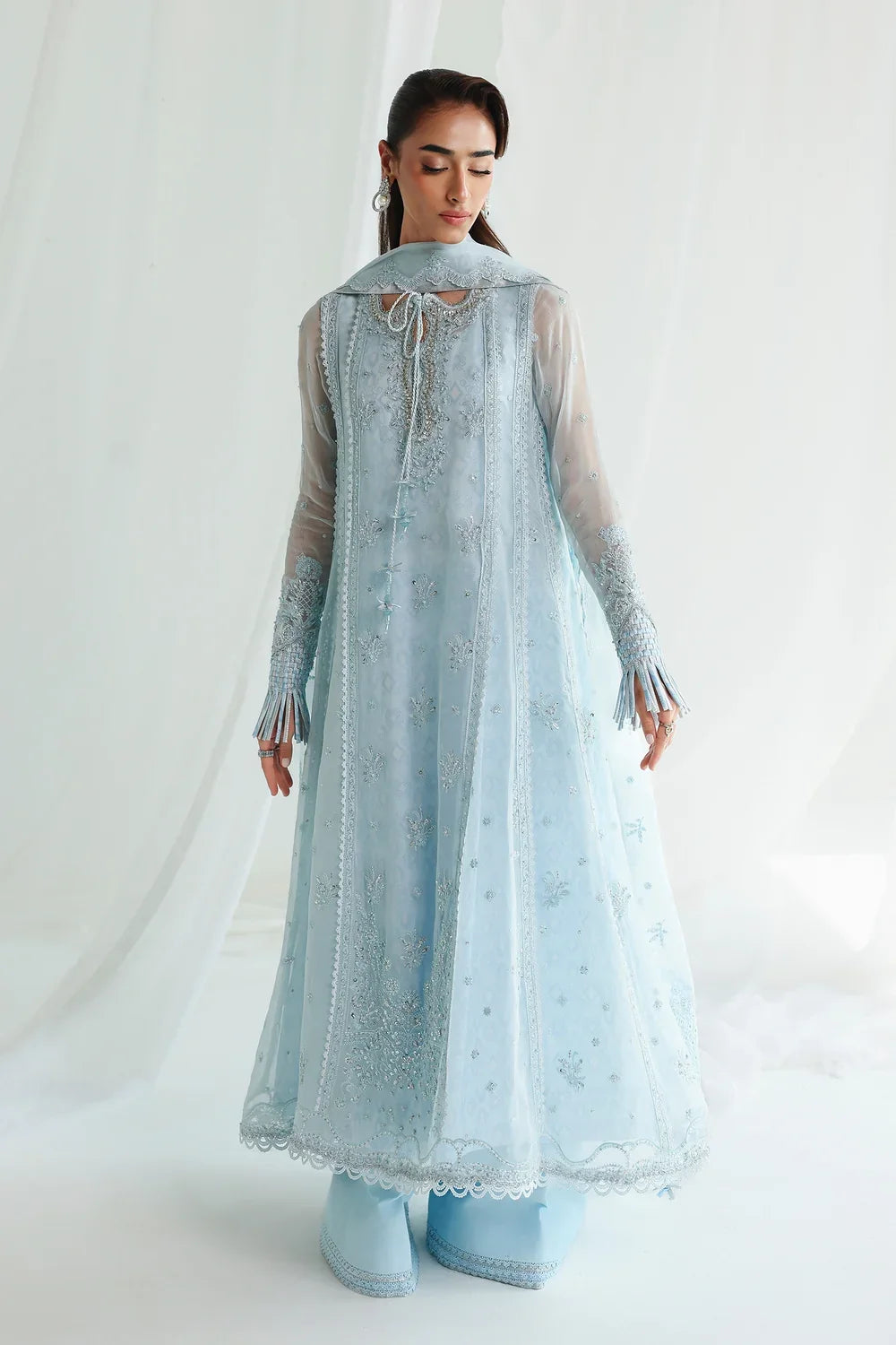 Qalamkar Unstitched Embroidered Chiffon 3 Piece Suit QLK26UCF Sona QCC-08 - Festive Collection