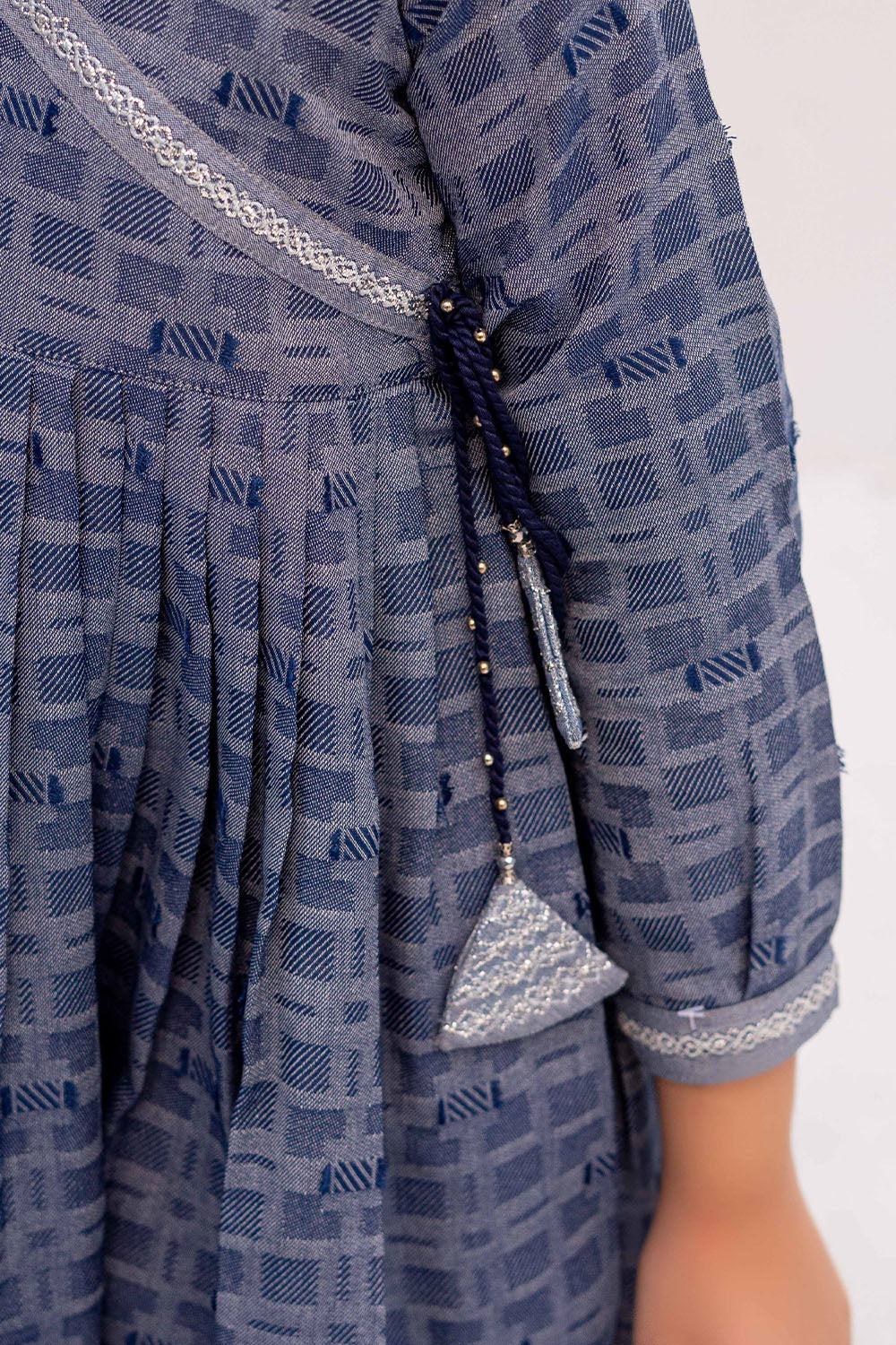 Senorita Kids RTW Blue Casual 2 Piece Suit Denim Jacquard KAC-02458 - Winter Collection