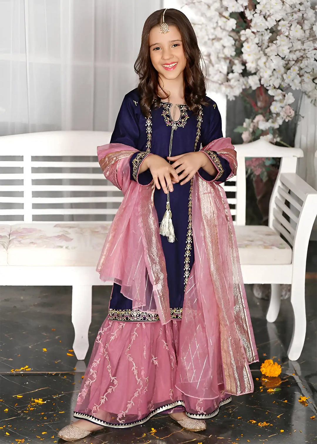 Modest Girls RTW Embroidered Silk 3 Piece Suit Gharara Outfit Wedding Collection