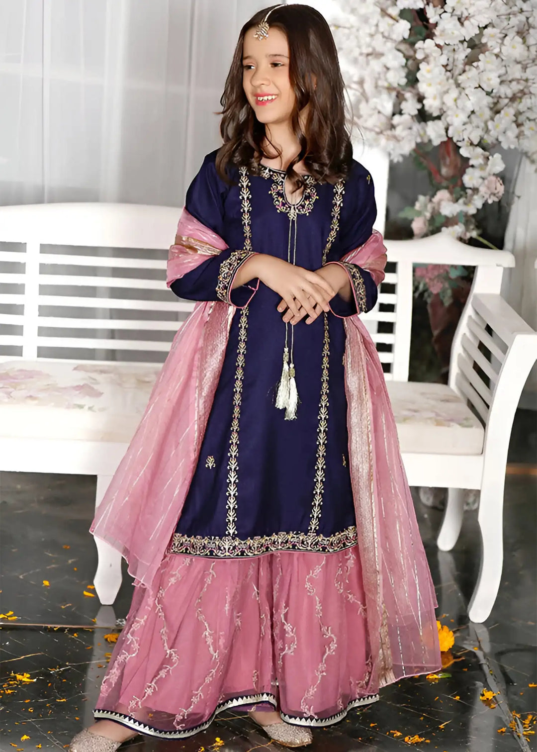 Modest Girls RTW Embroidered Silk 3 Piece Suit Gharara Outfit Wedding Collection