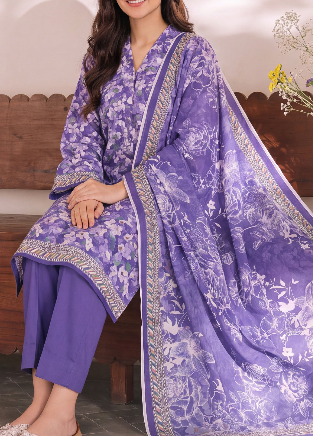 VS Textiles Unstitched Printed Lawn 3 Piece Suit VS26UL D-07 - Casual Collection