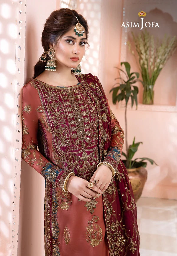 Chandni By Asim Jofa Embroidered Raw Silk Unstitched Suit 3 Piece AJ23CH AJCC-01 - Luxury Collection