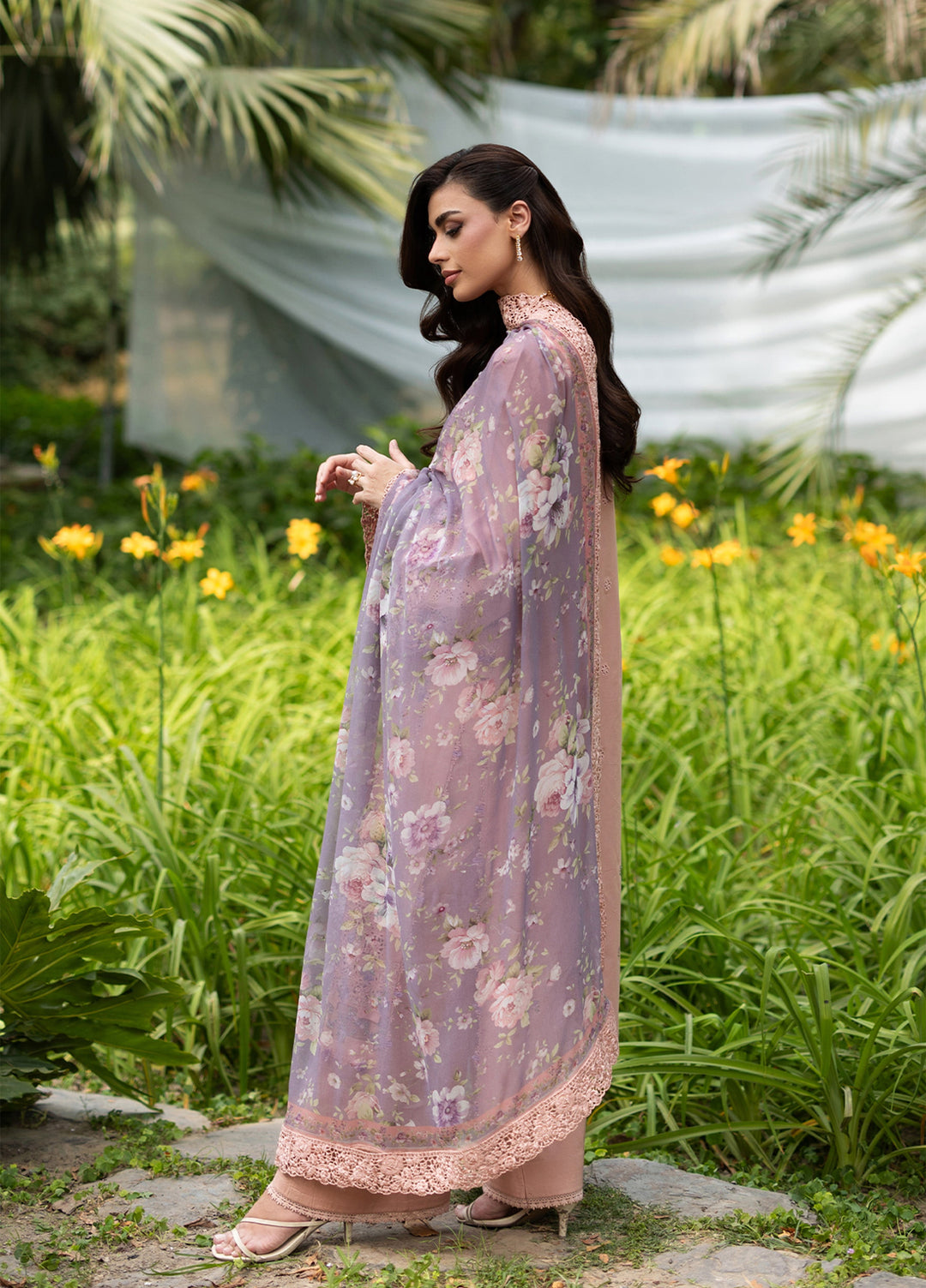 Elaf Premium Unstitched Embroidered Lawn 3 Piece Suit EL26ULF Blushing Rose ELQ-6A - Festive Collection