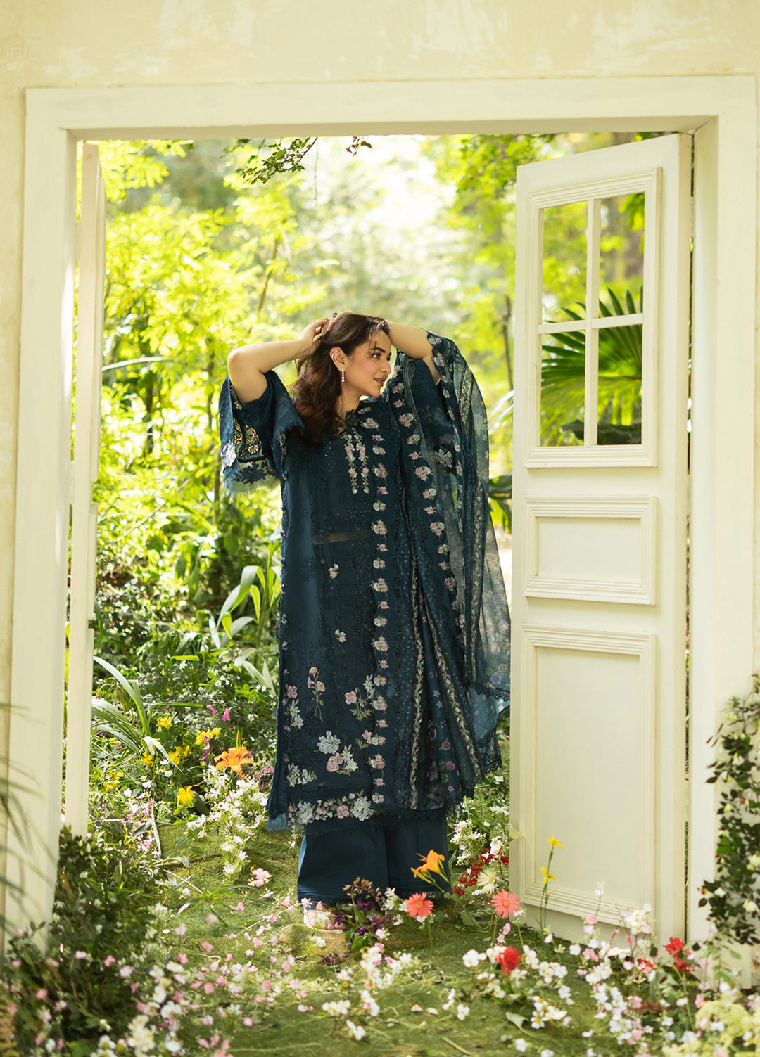 Elaf Premium Unstitched Embroidered Lawn 3 Piece Suit EL26ULF Emerald Fern ELQ-3B - Festive Collection