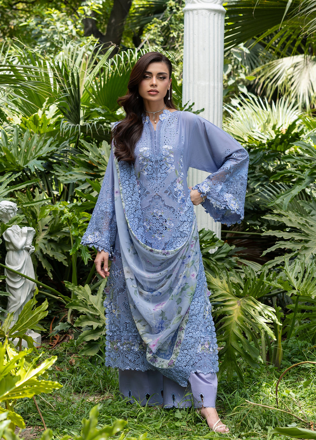 Elaf Premium Unstitched Embroidered Lawn 3 Piece Suit EL26ULF Lavender Luxe ELQ-2B - Festive Collection