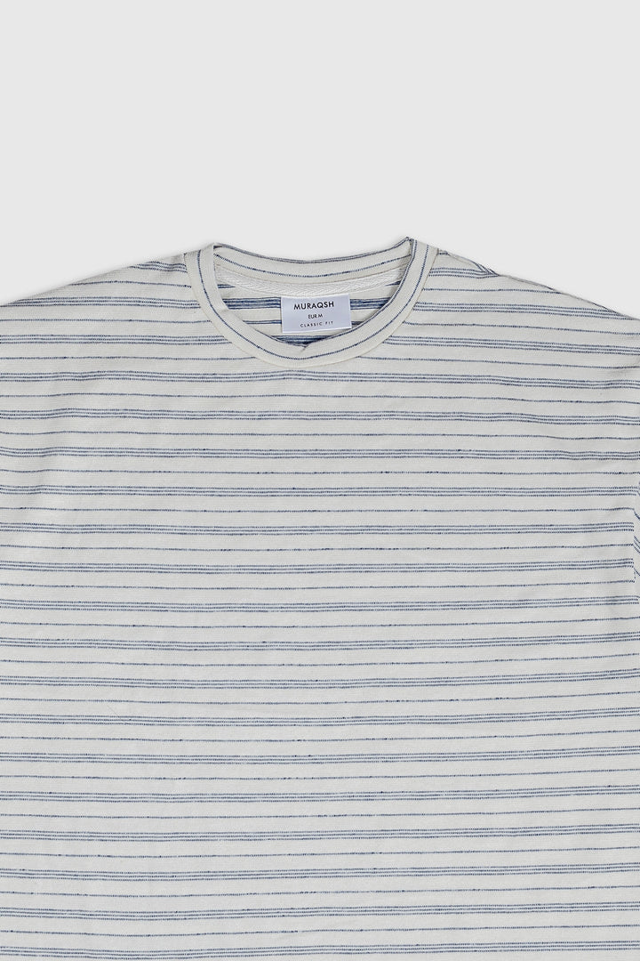 Muraqsh Ready To Wear Solids Cotton Men Beige White Striper Oversized Tee ABD-BWSOT - Summer Collection