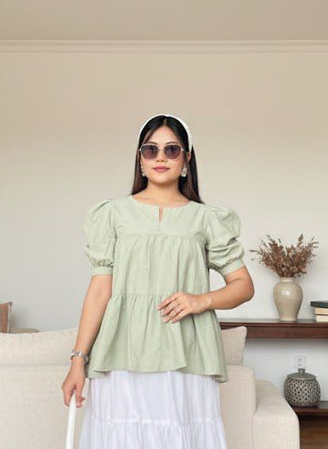 Urban Cut RTW Solids Cotton Co-Ord Sets Suit Green Peplum Casual Collection