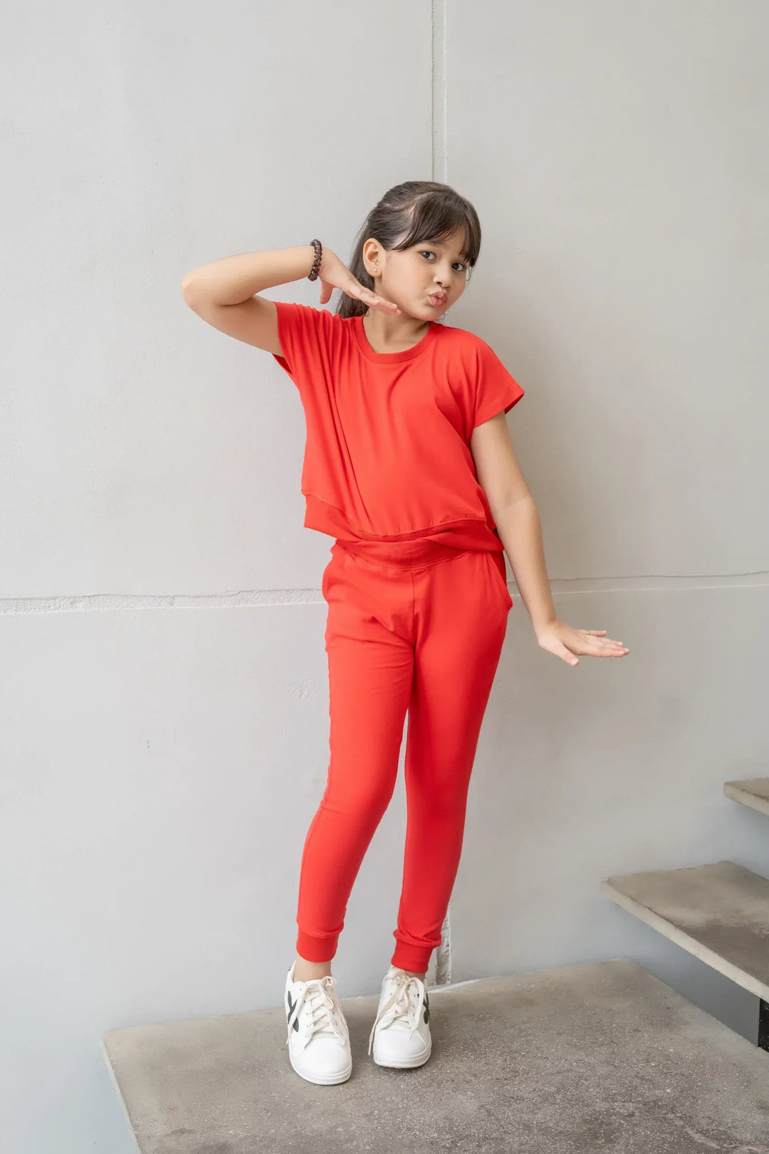 Dhaga Kids Pret Solids Jersy 2 Piece Co Ords Red DH-KD-CO - Summer Collection