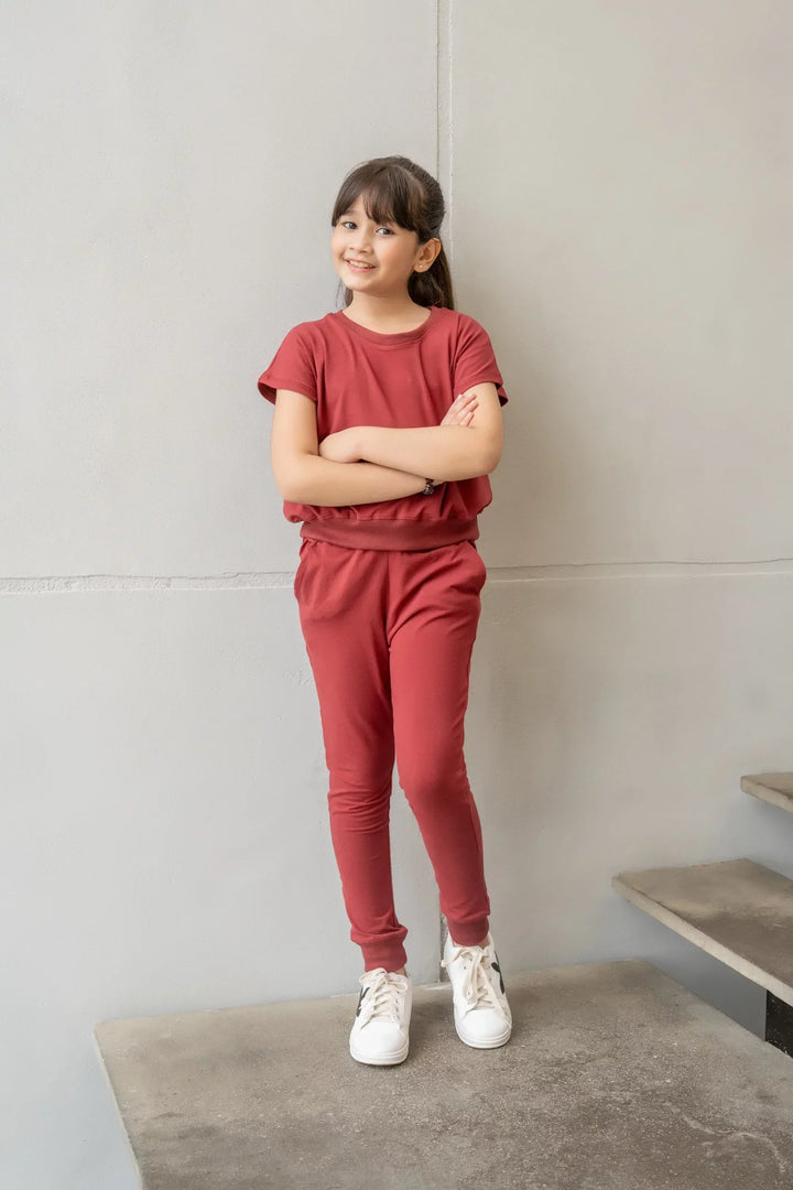 Dhaga Kids Pret Solids Jersy 2 Piece Co Ords Red Pear DH-KD-CO - Summer Collection