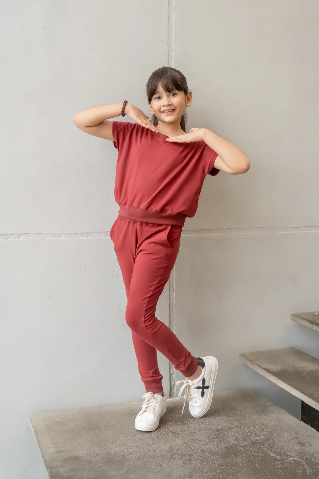 Dhaga Kids Pret Solids Jersy 2 Piece Co Ords Red Pear DH-KD-CO - Summer Collection