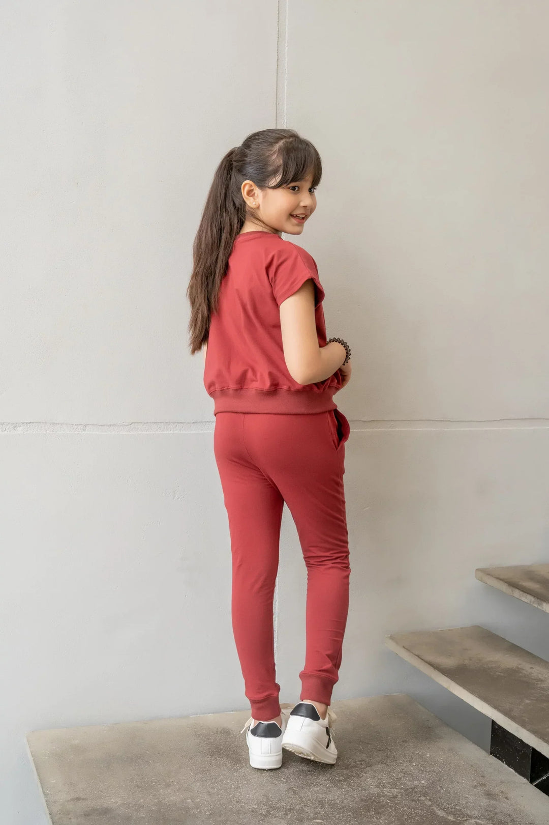 Dhaga Kids Pret Solids Jersy 2 Piece Co Ords Red Pear DH-KD-CO - Summer Collection