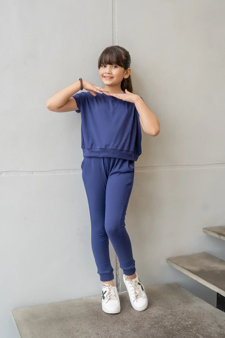 Dhaga Kids Pret Solids Jersy 2 Piece Co Ords Navy Blue DH-KD-CO - Summer Collection