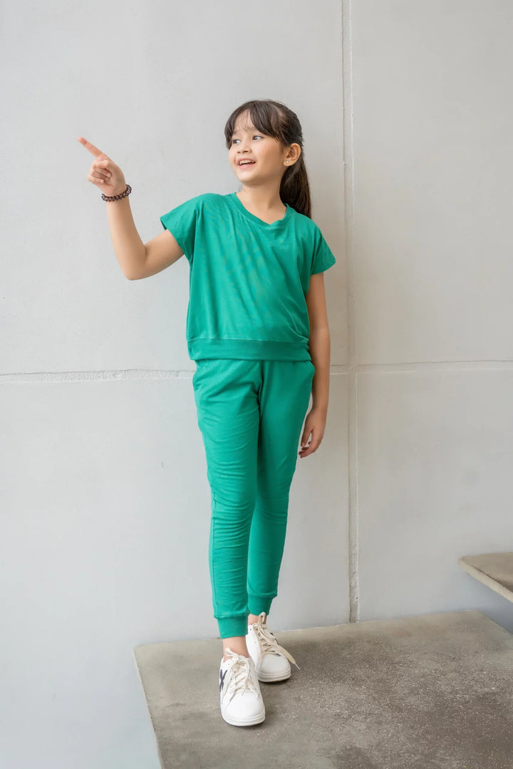 Dhaga Kids Pret Solids Jersy 2 Piece Co Ords Green Pear DH-KD-CO - Summer Collection