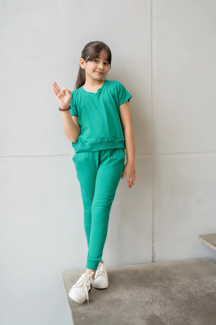 Dhaga Kids Pret Solids Jersy 2 Piece Co Ords Green Pear DH-KD-CO - Summer Collection