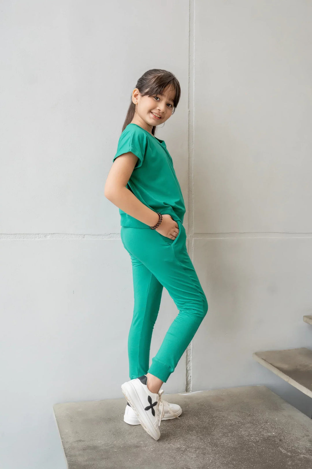 Dhaga Kids Pret Solids Jersy 2 Piece Co Ords Green Pear DH-KD-CO - Summer Collection