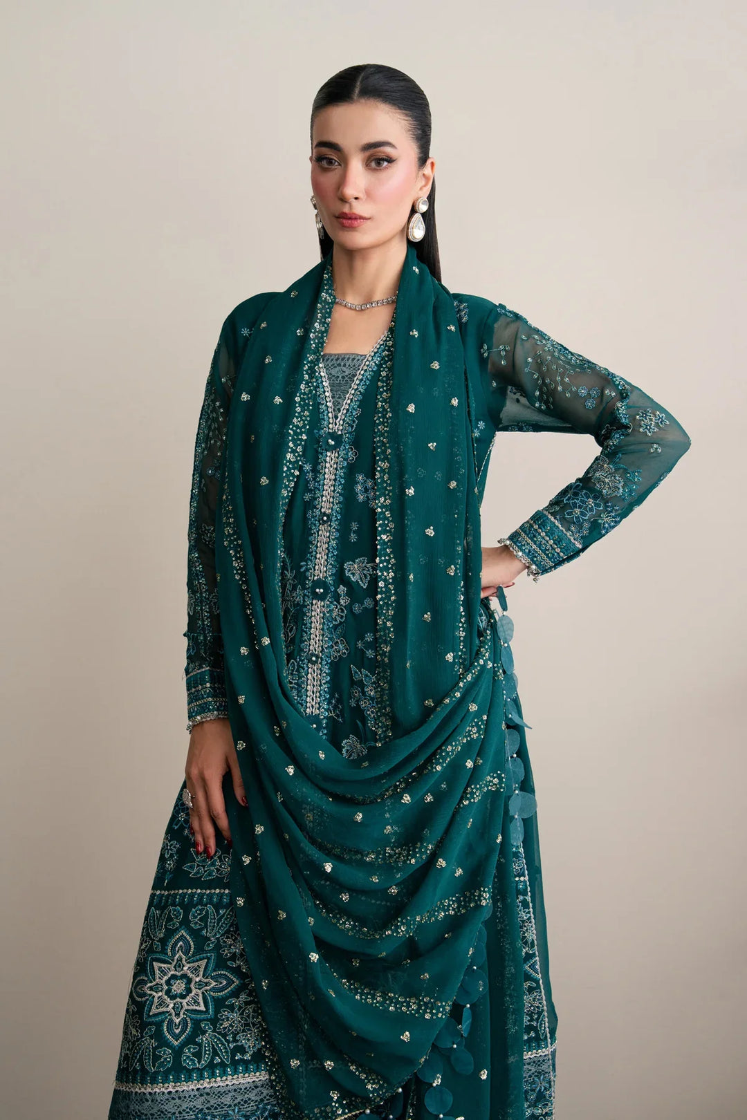 Xenia Formals Unstitched Embroidered Chiffon 3 Piece Suit D-02 Azari - Festive Collection