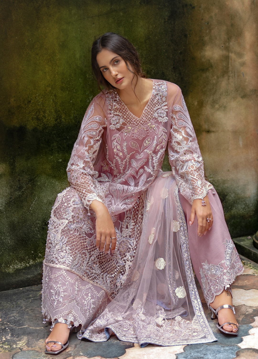 Lavie Haute by Esmel Unstitched Wedding Embroidered Net Suits 3 Piece EML25WU D-107 Aloura - Wedding Collection