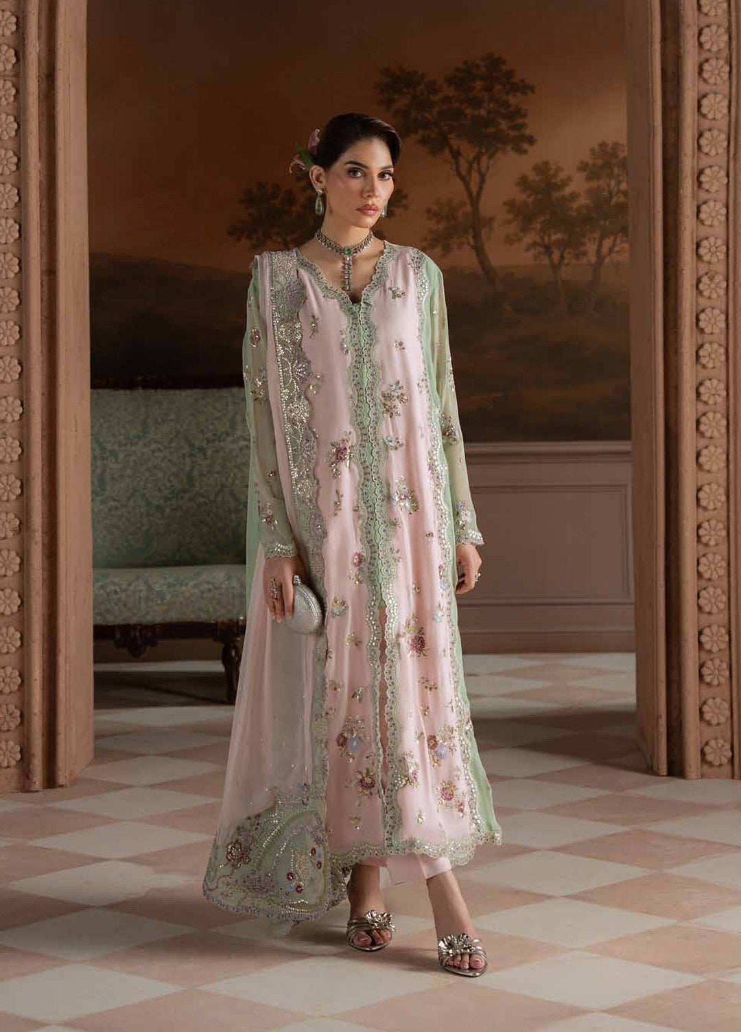Amaya by Nureh Unstitched Embroidered Chiffon 4 Piece Suit NU26UAC AM-43 - Festive Collection