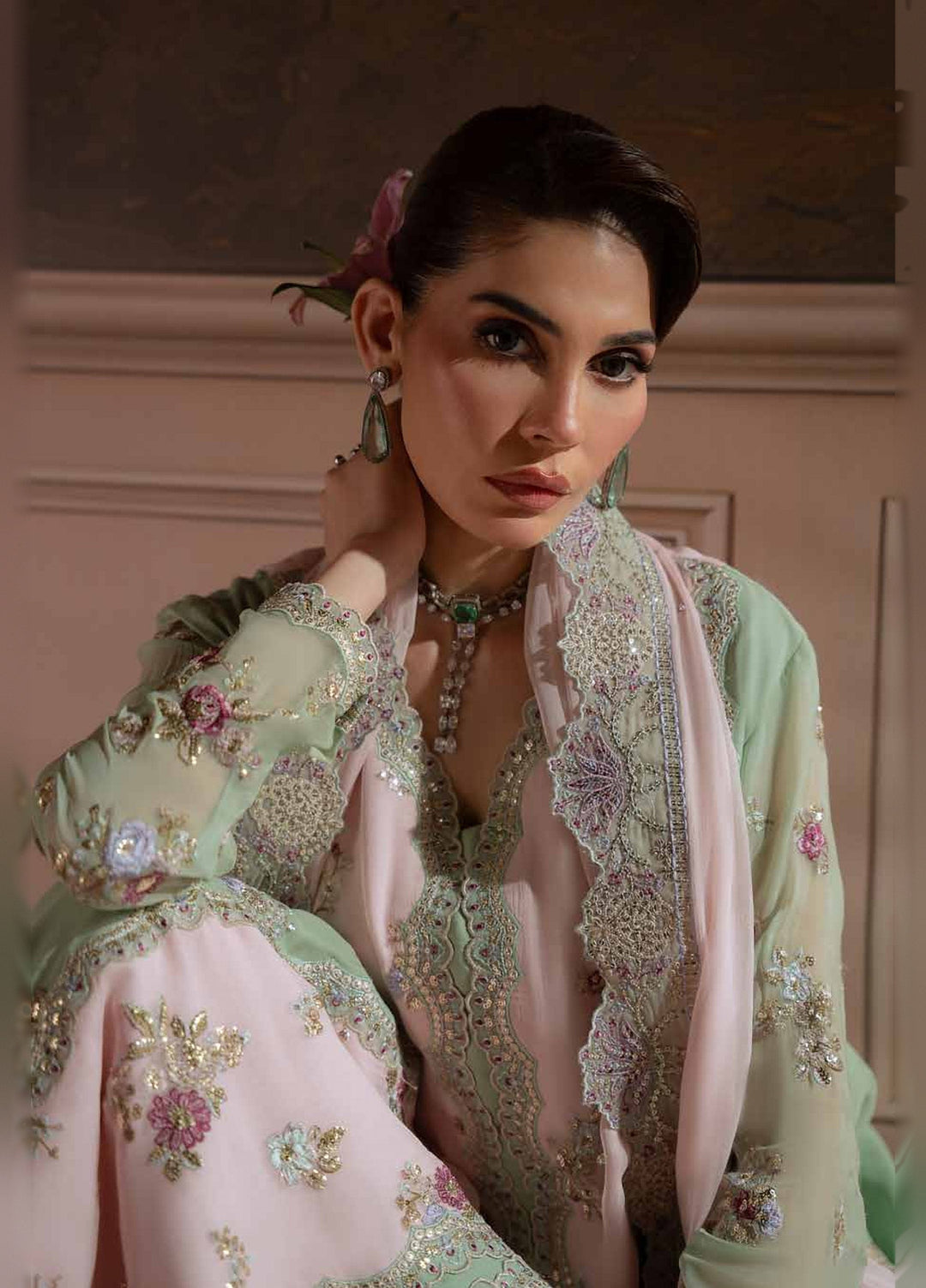 Amaya by Nureh Unstitched Embroidered Chiffon 4 Piece Suit NU26UAC AM-43 - Festive Collection