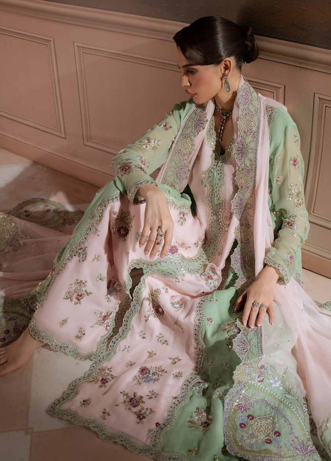 Amaya by Nureh Unstitched Embroidered Chiffon 4 Piece Suit NU26UAC AM-43 - Festive Collection