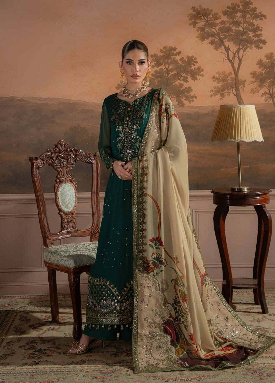 Amaya by Nureh Unstitched Embroidered Chiffon 4 Piece Suit NU26UAC AM-44 - Festive Collection