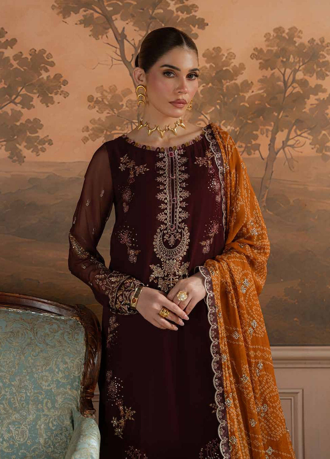 Amaya by Nureh Unstitched Embroidered Chiffon 4 Piece Suit NU26UAC AM-47 - Festive Collection