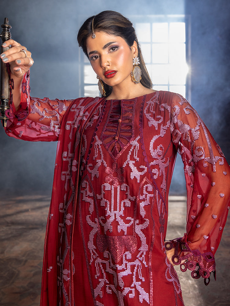 Zebtan Women Unstitched Embroidered Chiffon 3 Piece Suit AR-07 Festive Collection