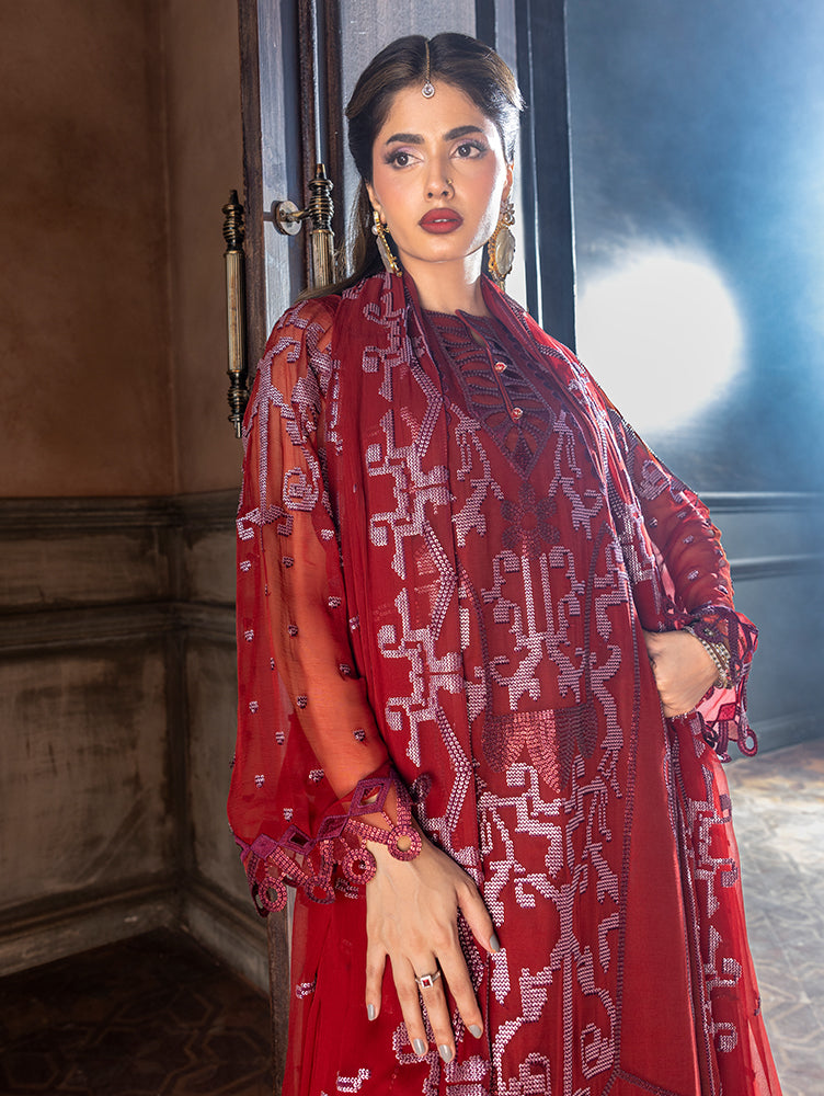 Zebtan Women Unstitched Embroidered Chiffon 3 Piece Suit AR-07 Festive Collection