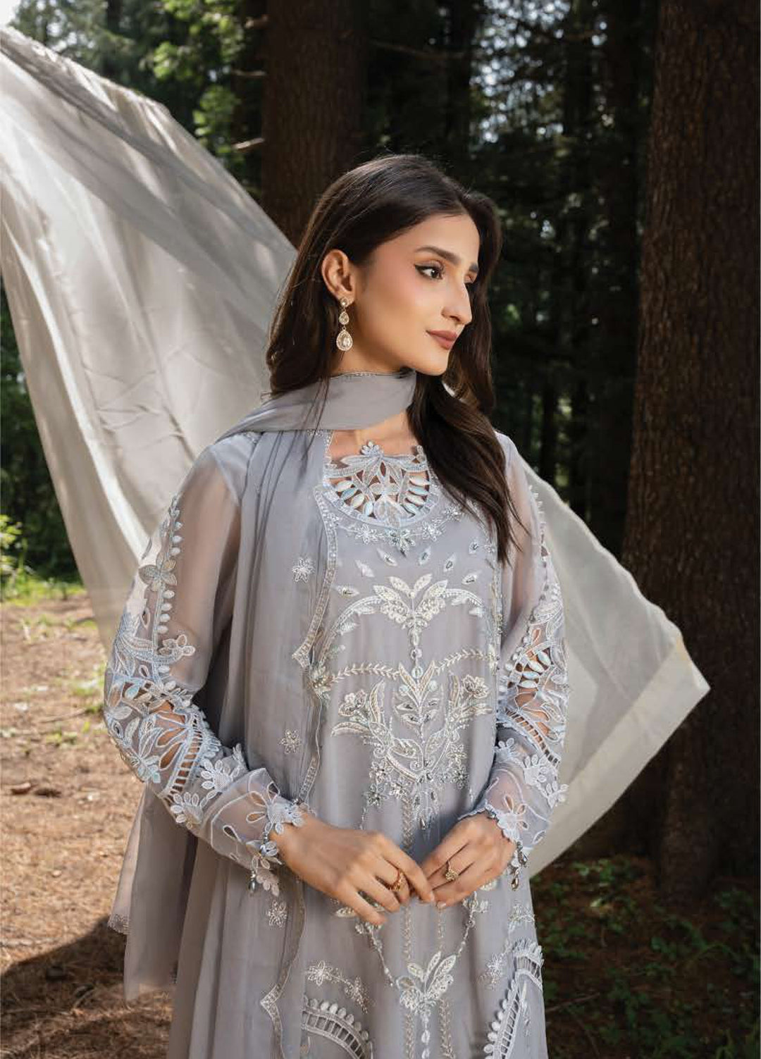 Aura by Zebtan Unstitched Embroidered Chiffon 3 Piece Suit ZB26UAC AR-3 - Festive Collection