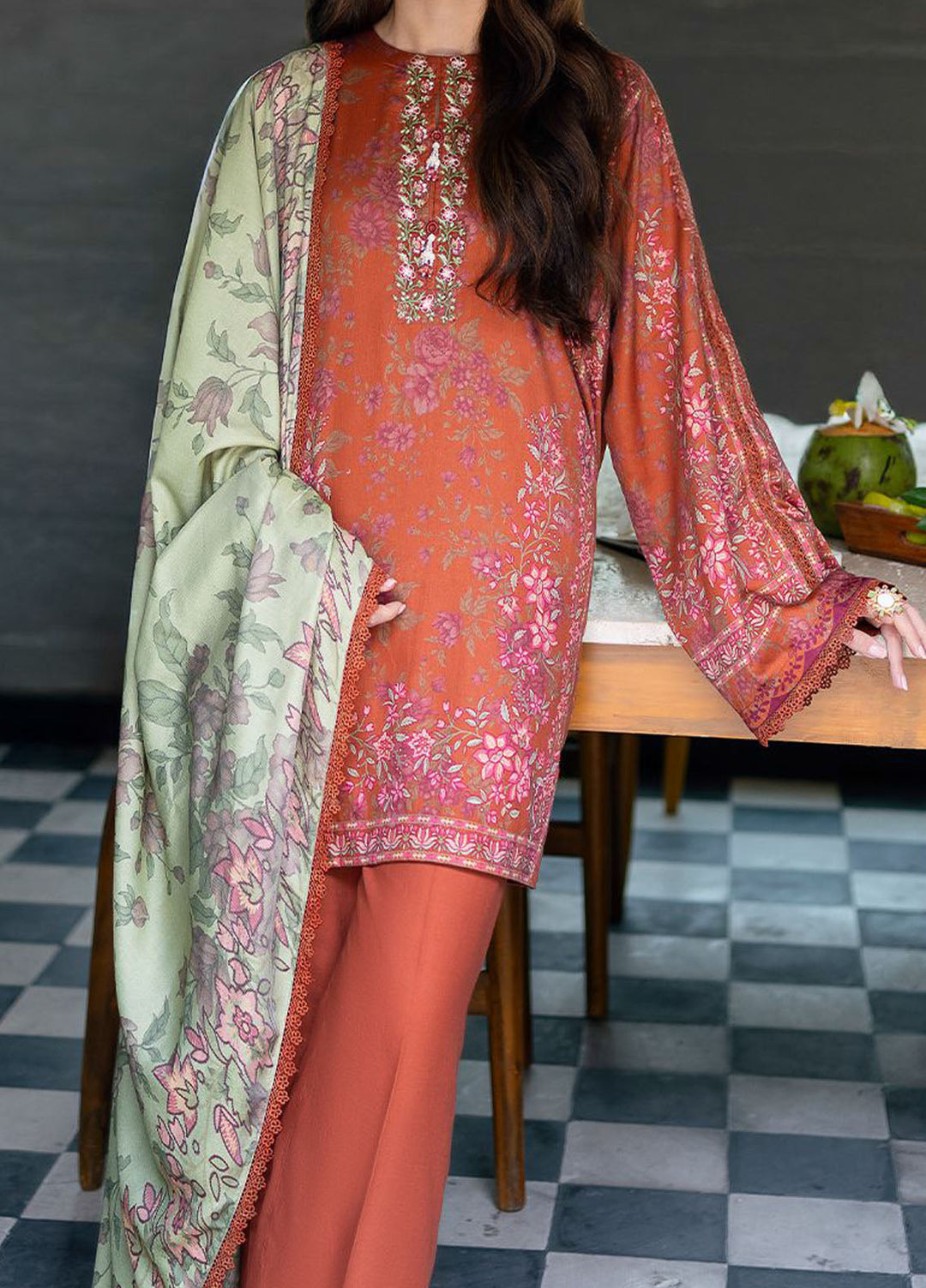 Cross Stitch Embroidered Cotton Satin Suits Unstitched 3 Piece CS25SU Autumn Glaze - Winter Collection