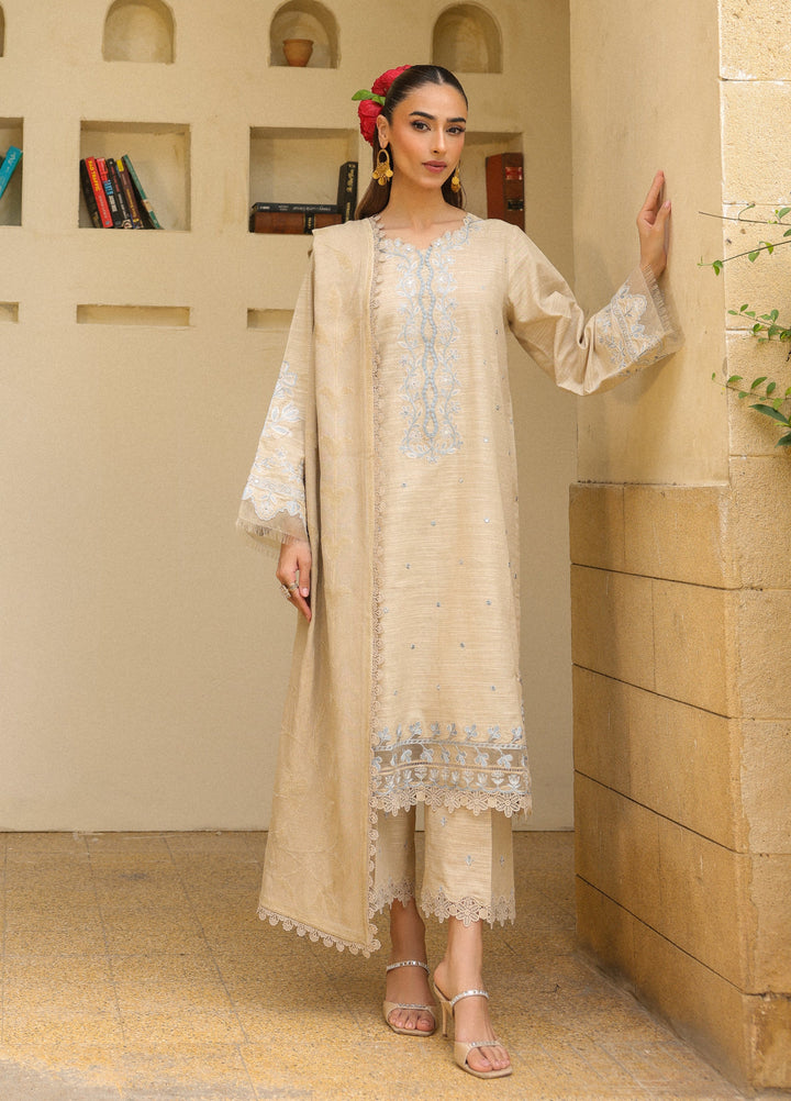 Sahar Embroidered Khaddar Suits Unstitched 3 Piece AW2-25-01 Opal White - Winter Collection
