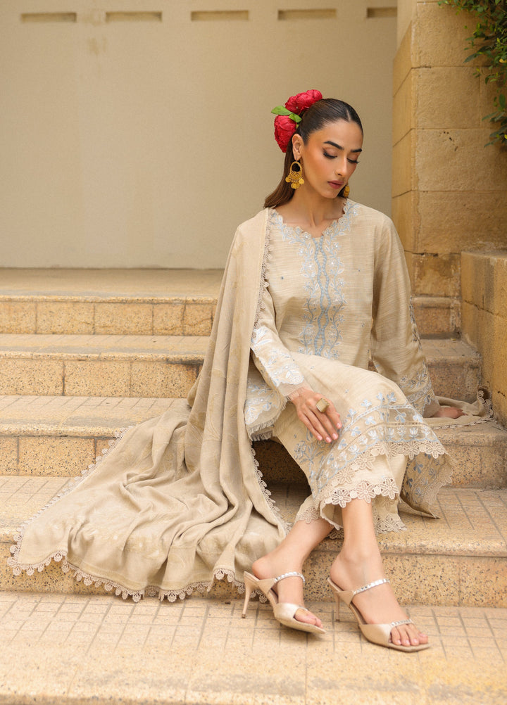 Sahar Embroidered Khaddar Suits Unstitched 3 Piece AW2-25-01 Opal White - Winter Collection
