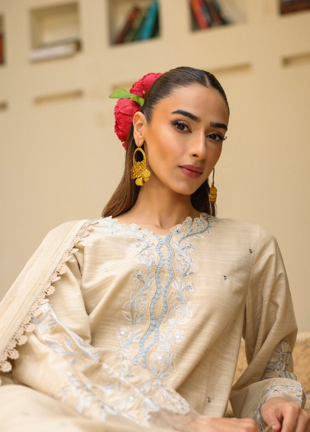 Sahar Embroidered Khaddar Suits Unstitched 3 Piece AW2-25-01 Opal White - Winter Collection