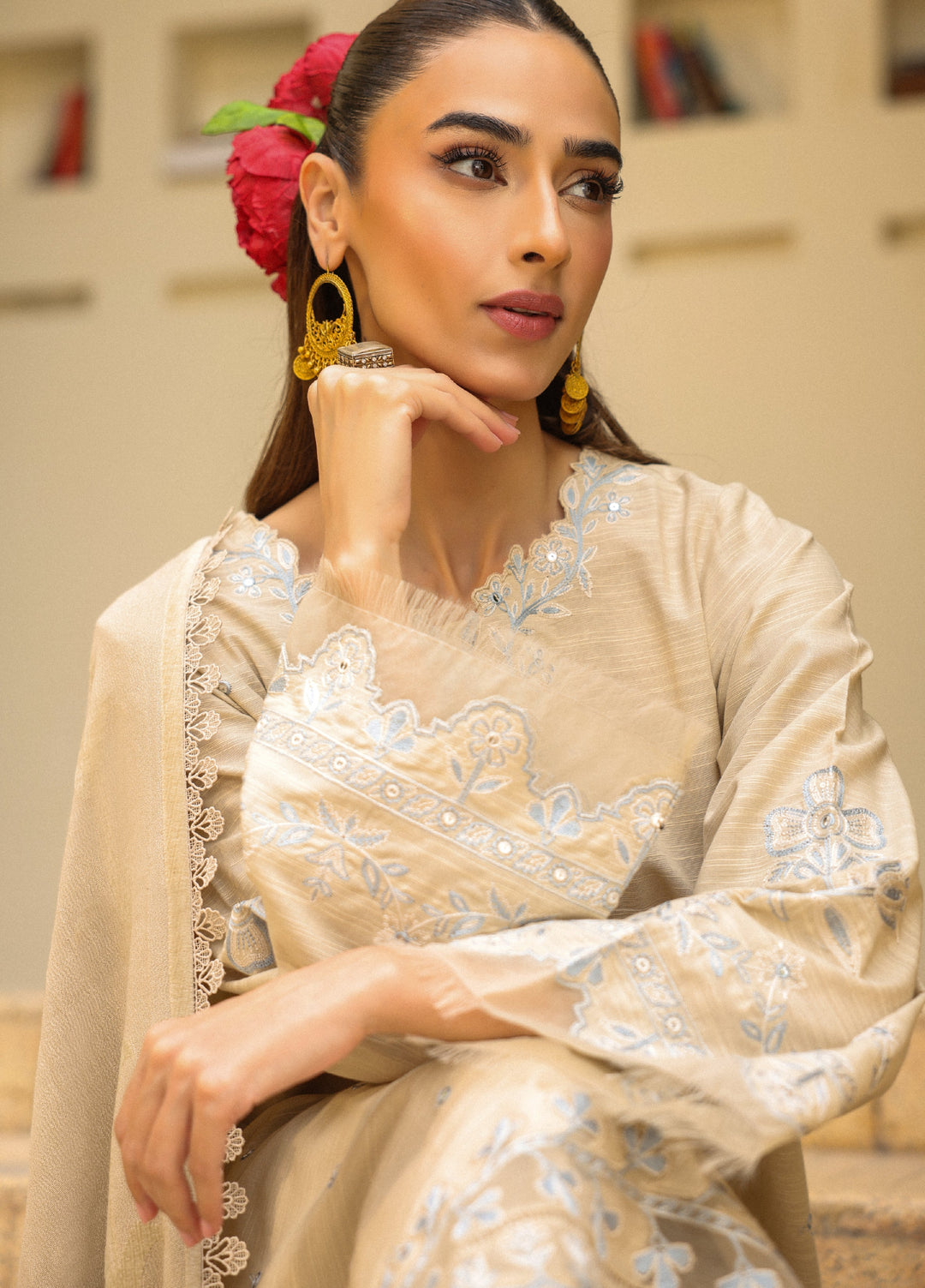Sahar Embroidered Khaddar Suits Unstitched 3 Piece AW2-25-01 Opal White - Winter Collection