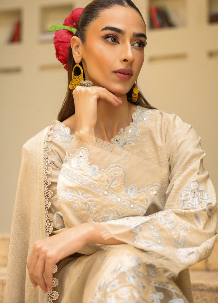 Sahar Embroidered Khaddar Suits Unstitched 3 Piece AW2-25-01 Opal White - Winter Collection
