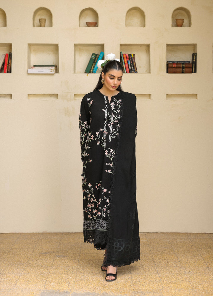 Sahar Embroidered Khaddar Suits Unstitched 3 Piece AW2-25-02 Moonlit Noir - Winter Collection