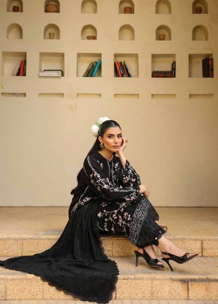Sahar Embroidered Khaddar Suits Unstitched 3 Piece AW2-25-02 Moonlit Noir - Winter Collection