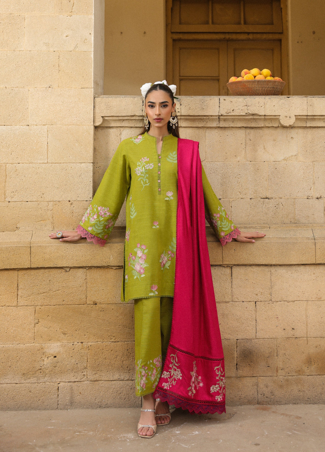 Sahar Embroidered Khaddar Suits Unstitched 3 Piece AW2-25-04 Fuchsia Sage - Winter Collection
