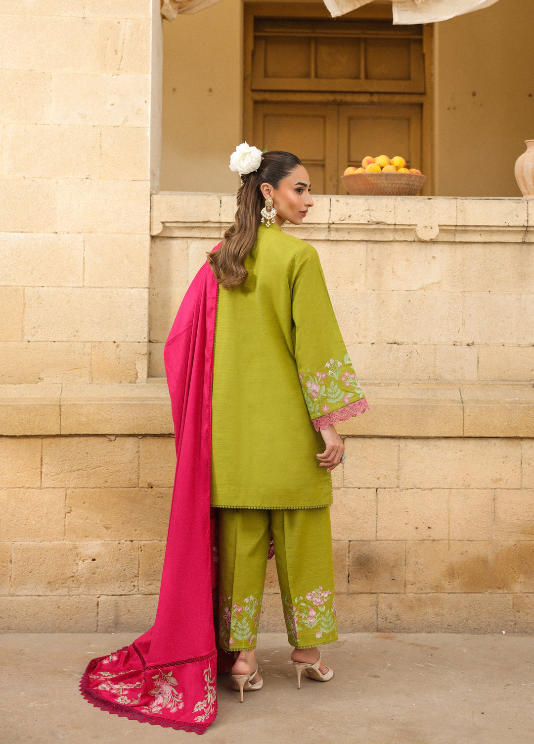 Sahar Embroidered Khaddar Suits Unstitched 3 Piece AW2-25-04 Fuchsia Sage - Winter Collection