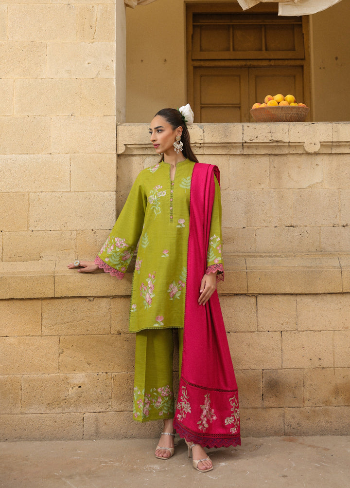 Sahar Embroidered Khaddar Suits Unstitched 3 Piece AW2-25-04 Fuchsia Sage - Winter Collection