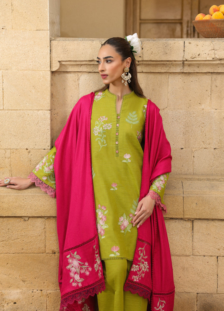 Sahar Embroidered Khaddar Suits Unstitched 3 Piece AW2-25-04 Fuchsia Sage - Winter Collection