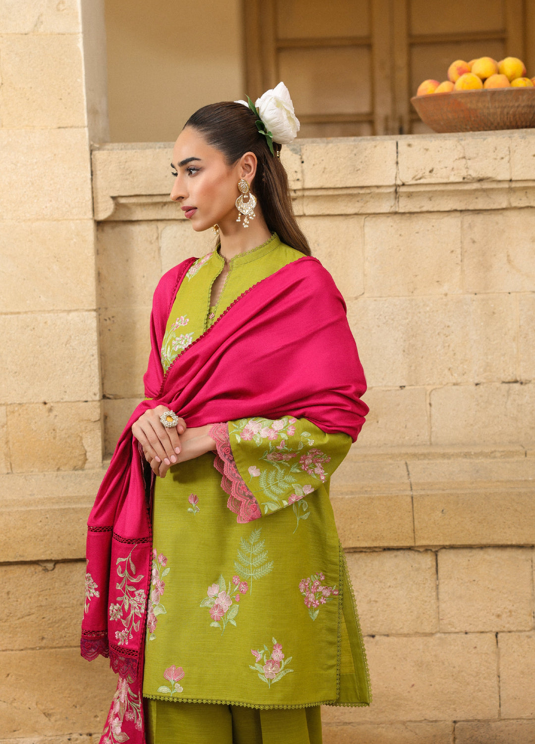 Sahar Embroidered Khaddar Suits Unstitched 3 Piece AW2-25-04 Fuchsia Sage - Winter Collection