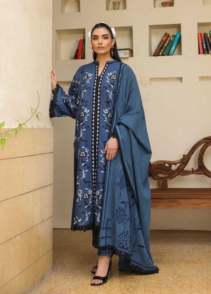 Sahar Embroidered Khaddar Suits Unstitched 3 Piece AW2-25-05 Azure Ash - Winter Collection