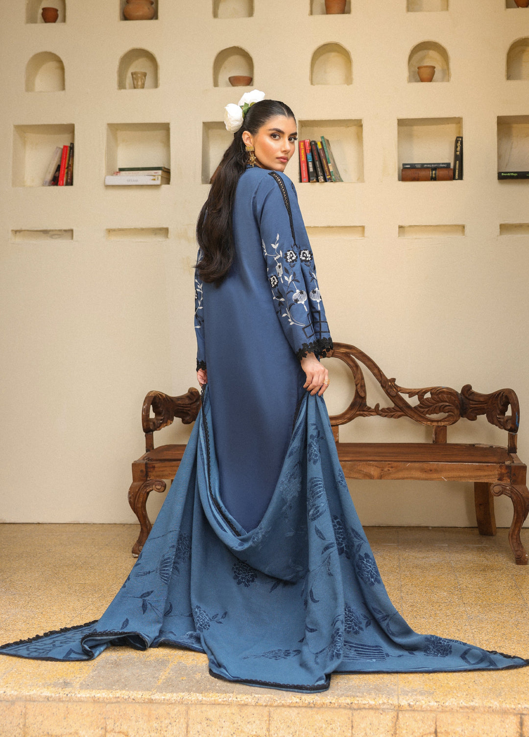 Sahar Embroidered Khaddar Suits Unstitched 3 Piece AW2-25-05 Azure Ash - Winter Collection
