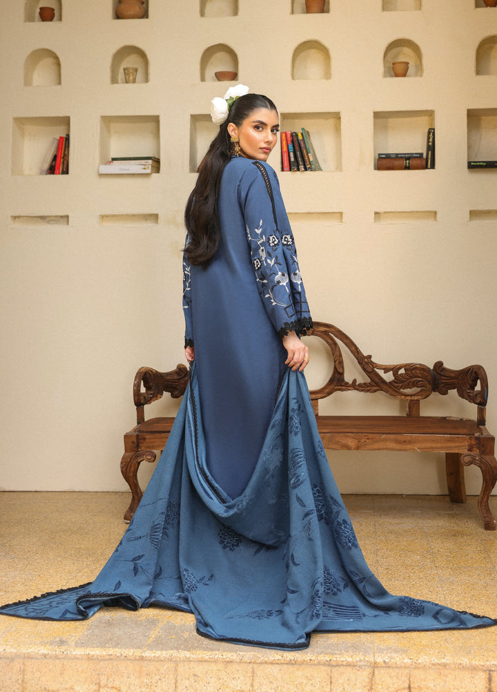 Sahar Embroidered Khaddar Suits Unstitched 3 Piece AW2-25-05 Azure Ash - Winter Collection