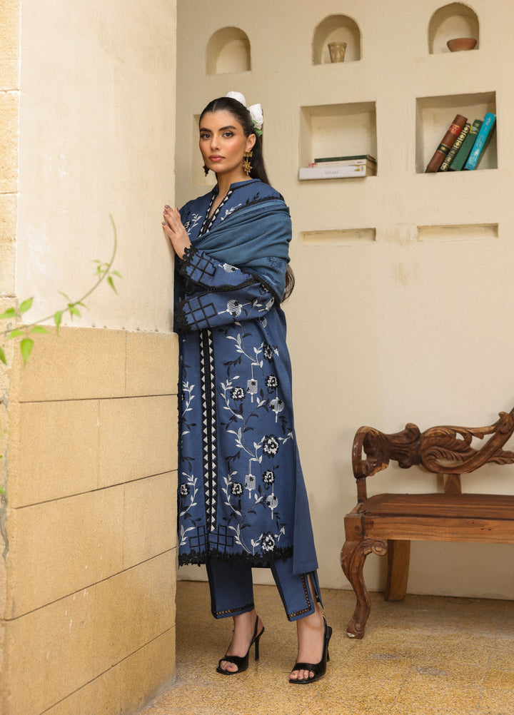 Sahar Embroidered Khaddar Suits Unstitched 3 Piece AW2-25-05 Azure Ash - Winter Collection