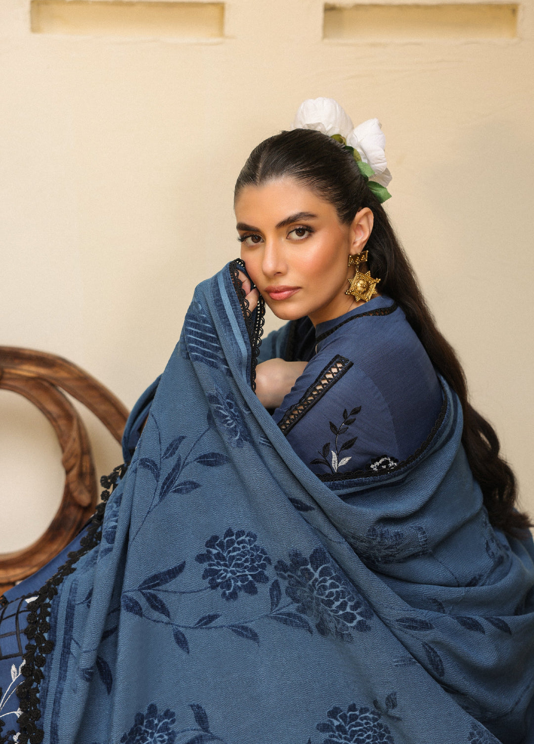 Sahar Embroidered Khaddar Suits Unstitched 3 Piece AW2-25-05 Azure Ash - Winter Collection